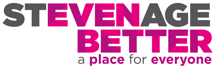 Logo for the Stevenage regeneration programme saying Stevenage Better, a place for everyone