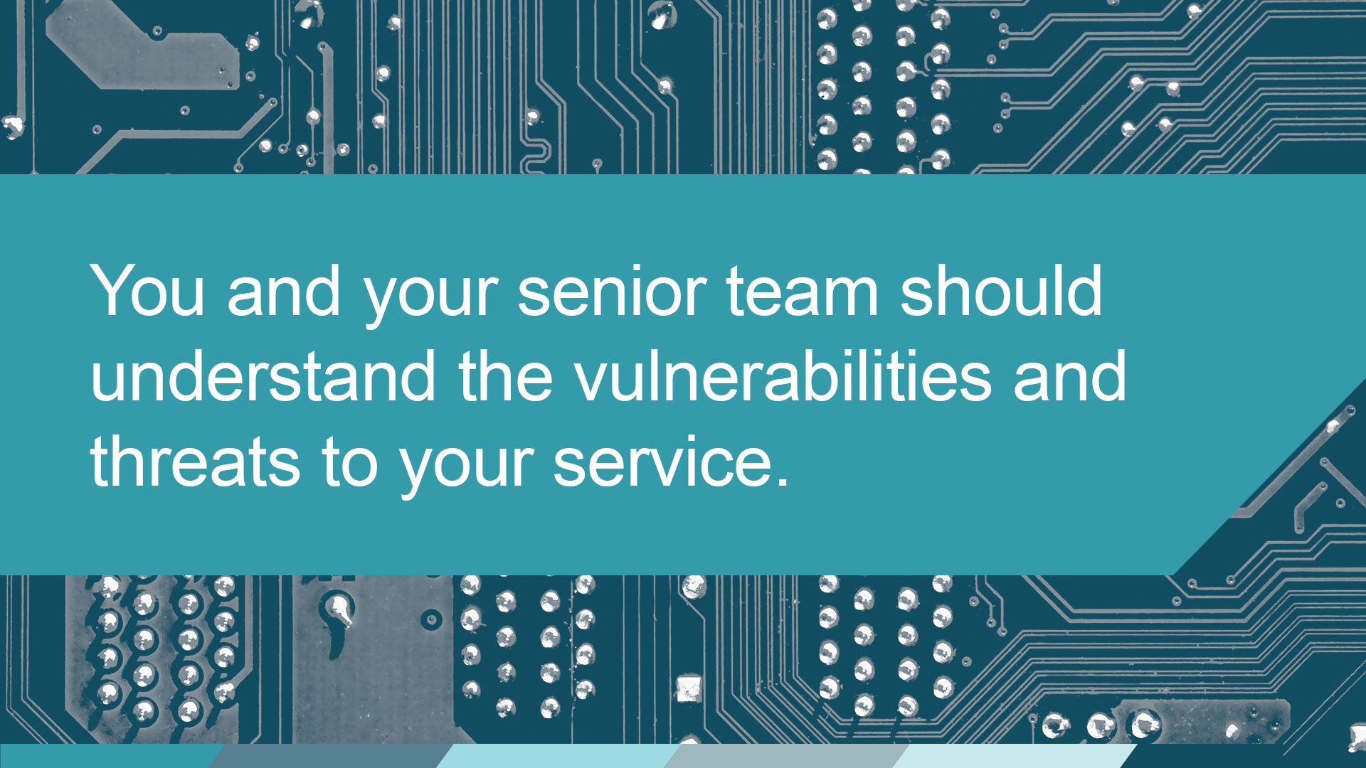 you and your senior team should understand the vulnerabilities and threats to your service
