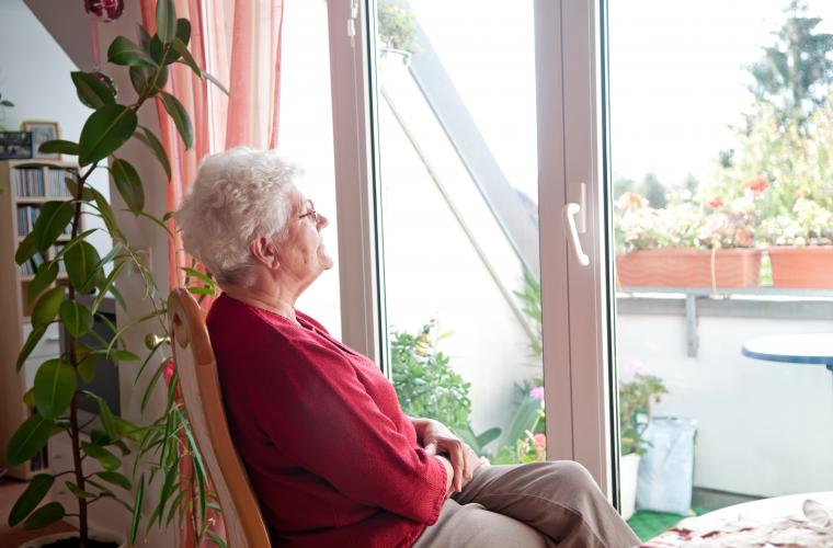 Photo of elderly lady looking out the window