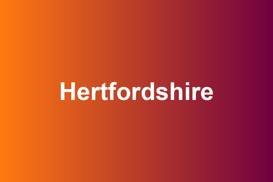 orange and dark red box with Hertfordshire written on it