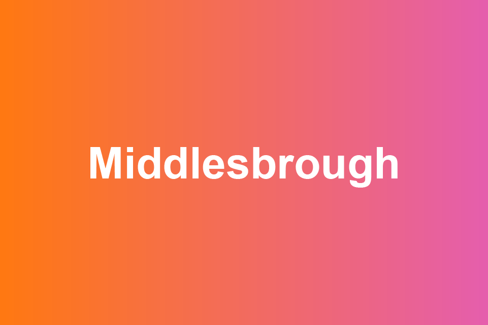 pink and orange box written Middlesbrough on it