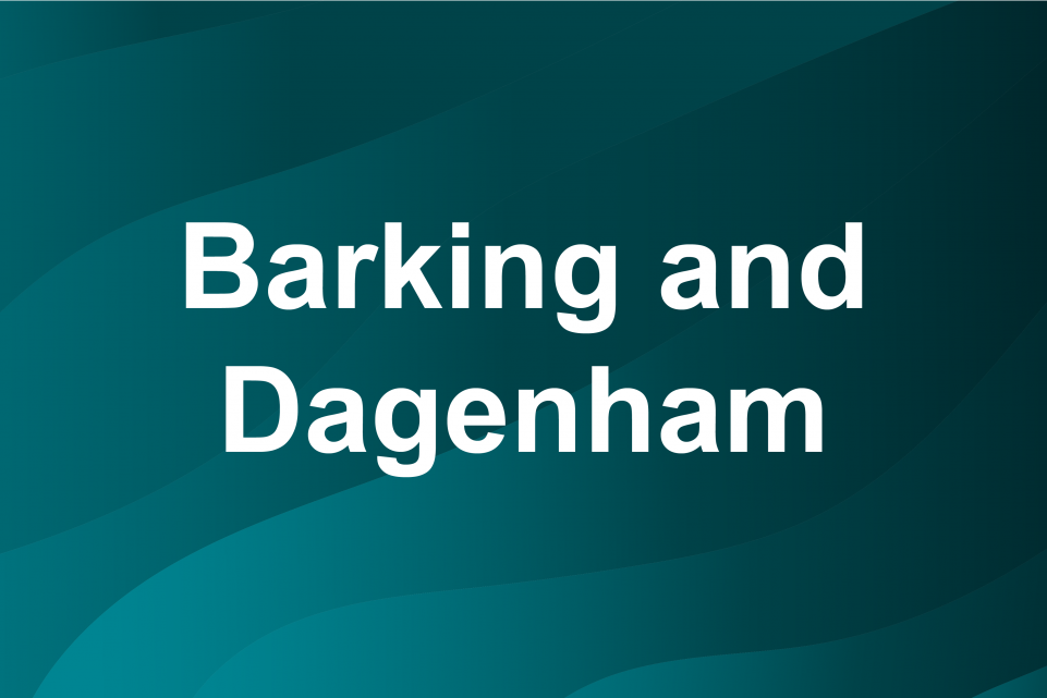 Blue background with text: Barking and Dagenham