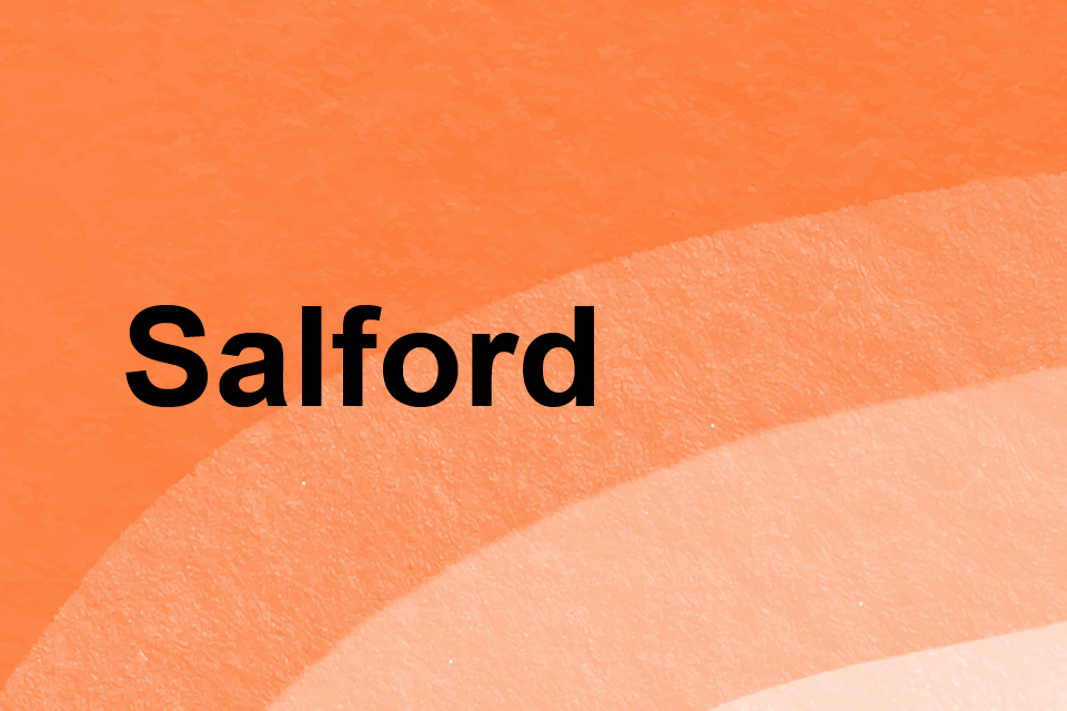 Orange background with text: Salford