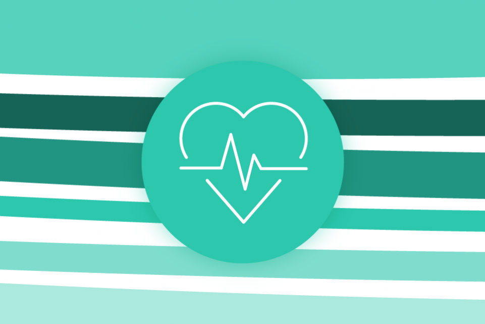 Re-thinking local: public health - green stripes on a white background with a green icon of a heart in the foreground